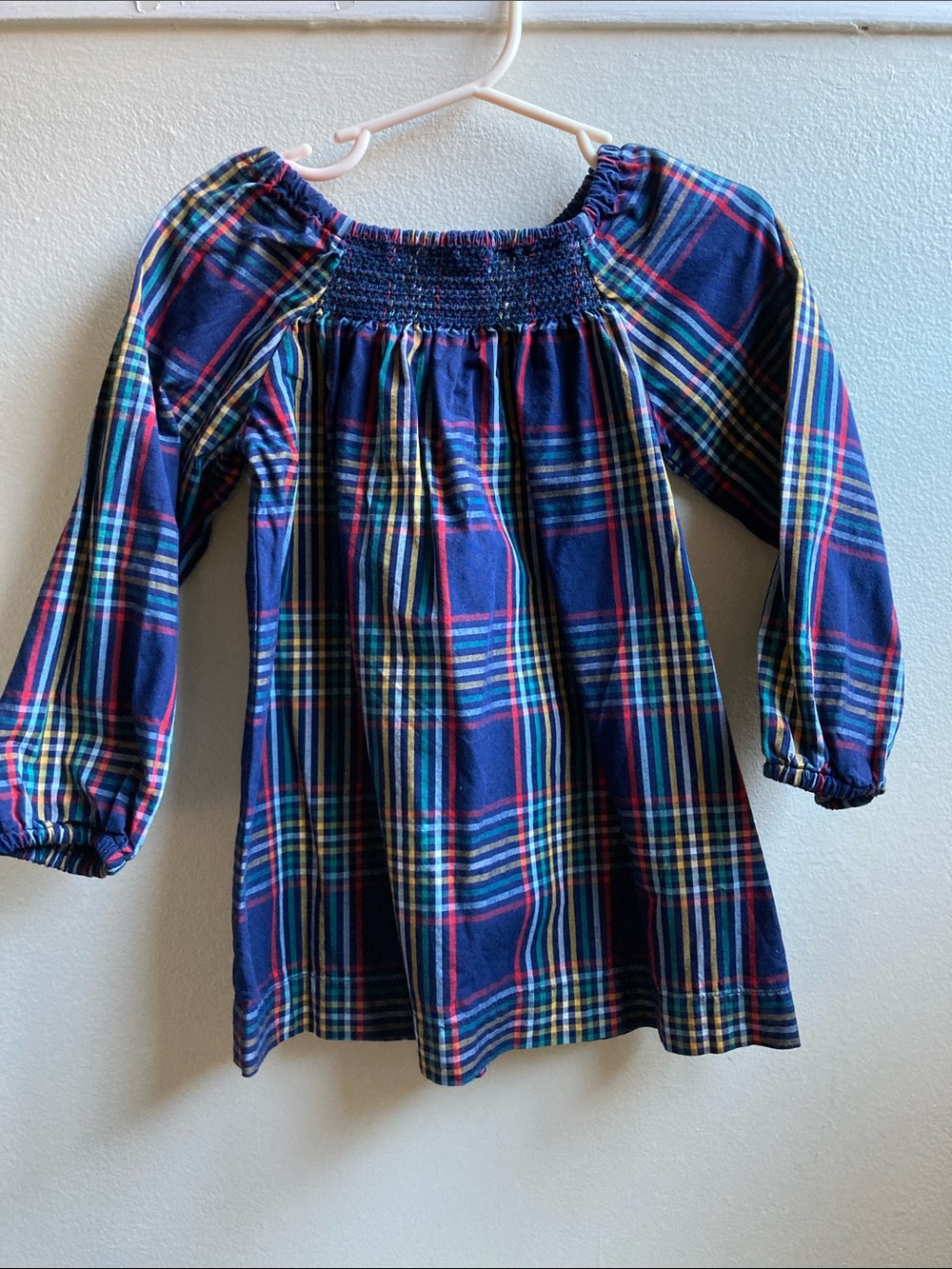 Classic Hanna Andersson Navy Plaid Smocked Neck Cotton Poplin Dress/Tunic